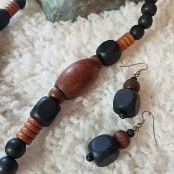Wood Bead Necklace + Earring Set - Picture 3 of 7